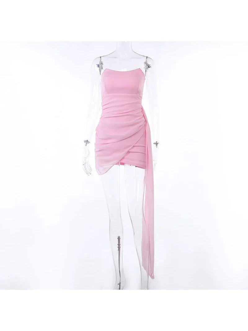 17th Birthday Pink Strapless Chiffon Slim Fit Hip Homecoming Dress P3863 - Image 3