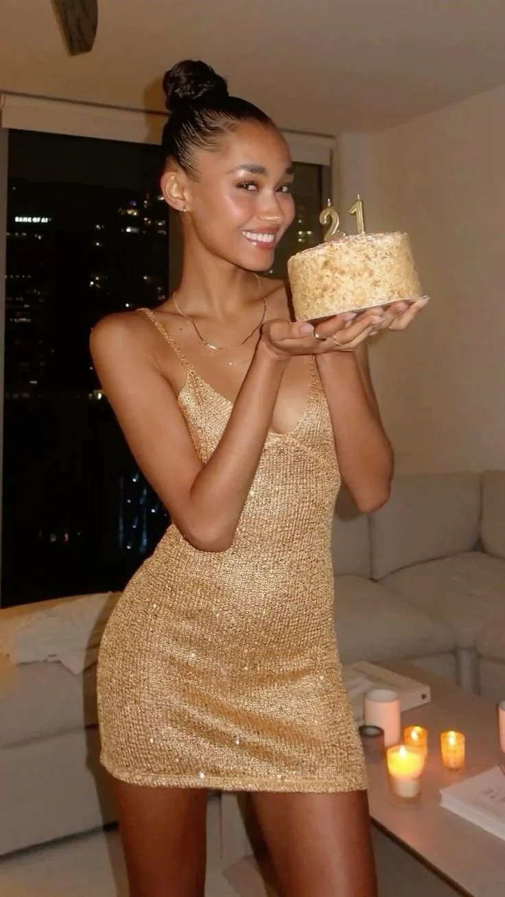 21st Birthday Strappy V Neck Gold Sequin Homecoming Dress P3876