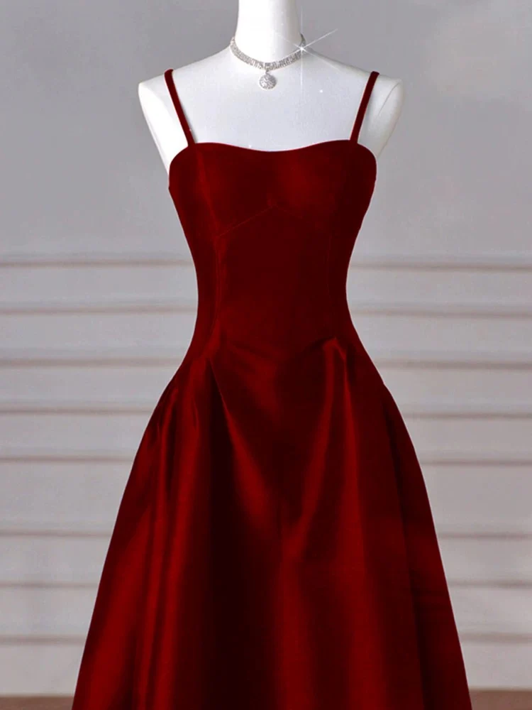A-line Navy Blue Satin Straps Long Formal Dress Navy Blue Prom Dress P2490 - Image 5