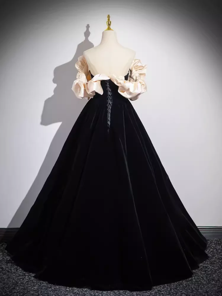 A line Off The Shoulder Evening Party Dress Satin Black Prom Dress P777 - Image 3