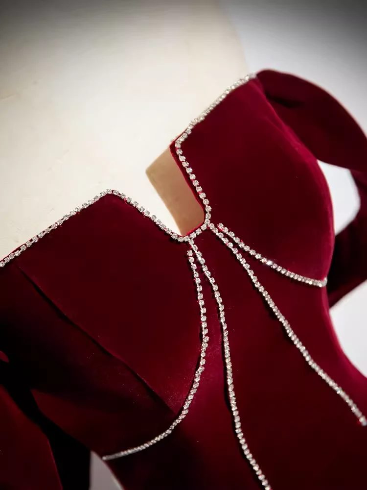 A line Off The Shoulder Evening Party Dress Velvet Prom Dress P778 - Image 5