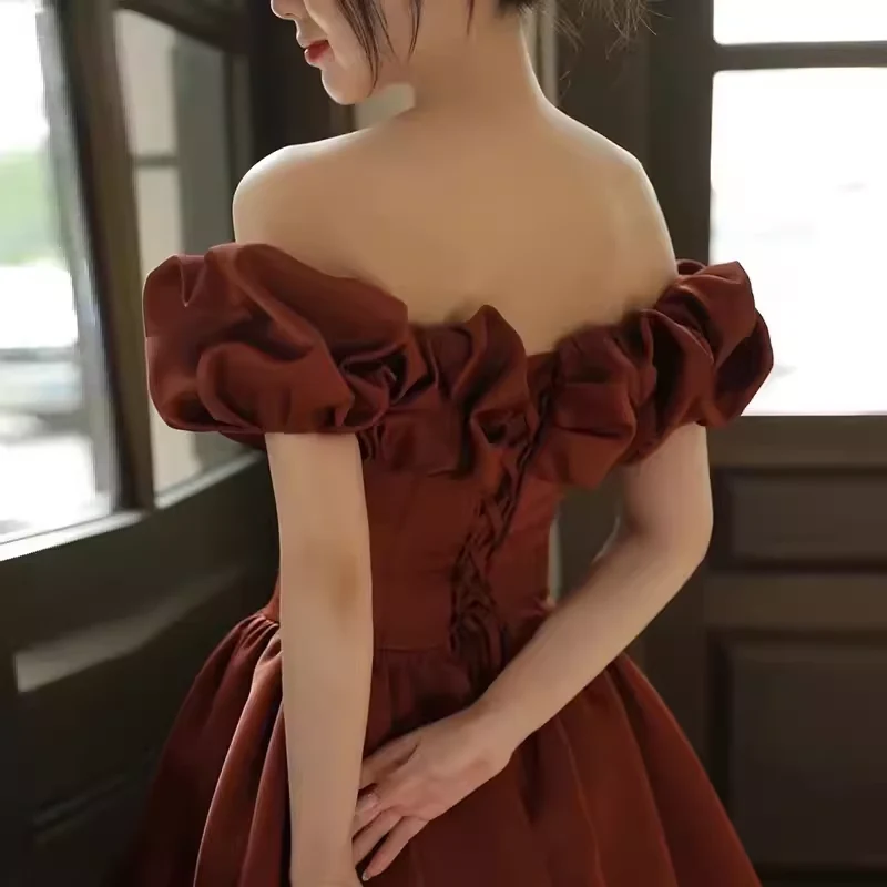 A line Off The Shoulder Satin Party Dress Long Prom Dress P871 - Image 4