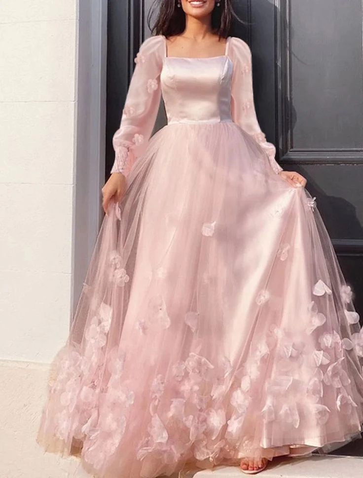 A-Line Prom Dresses Maxi Dress Floor Length Long Sleeves Tulle with Appliques 22th Birthday Outfits P649 - Image 3