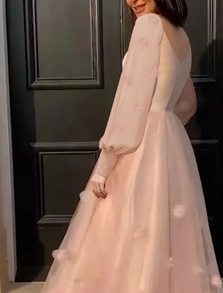 A-Line Prom Dresses Maxi Dress Floor Length Long Sleeves Tulle with Appliques 22th Birthday Outfits P649 - Image 4