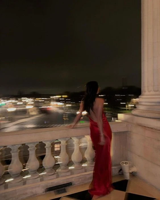 A line Spaghetti Straps Red Long Prom Dress With Slit P1501 - Image 2