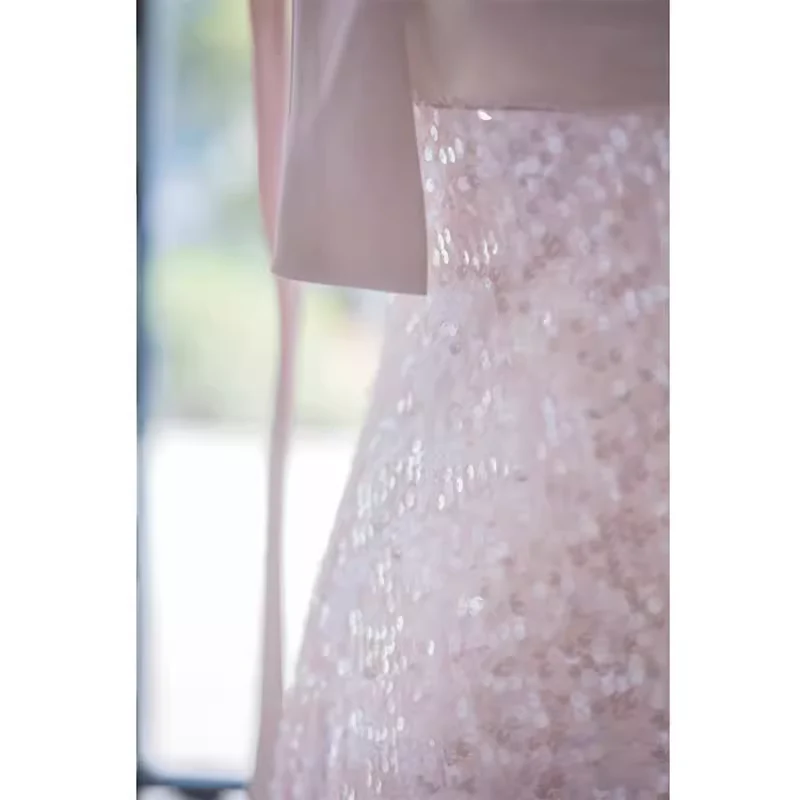 A line Straps Pink Satin Long Prom Dresses P1020 - Image 4