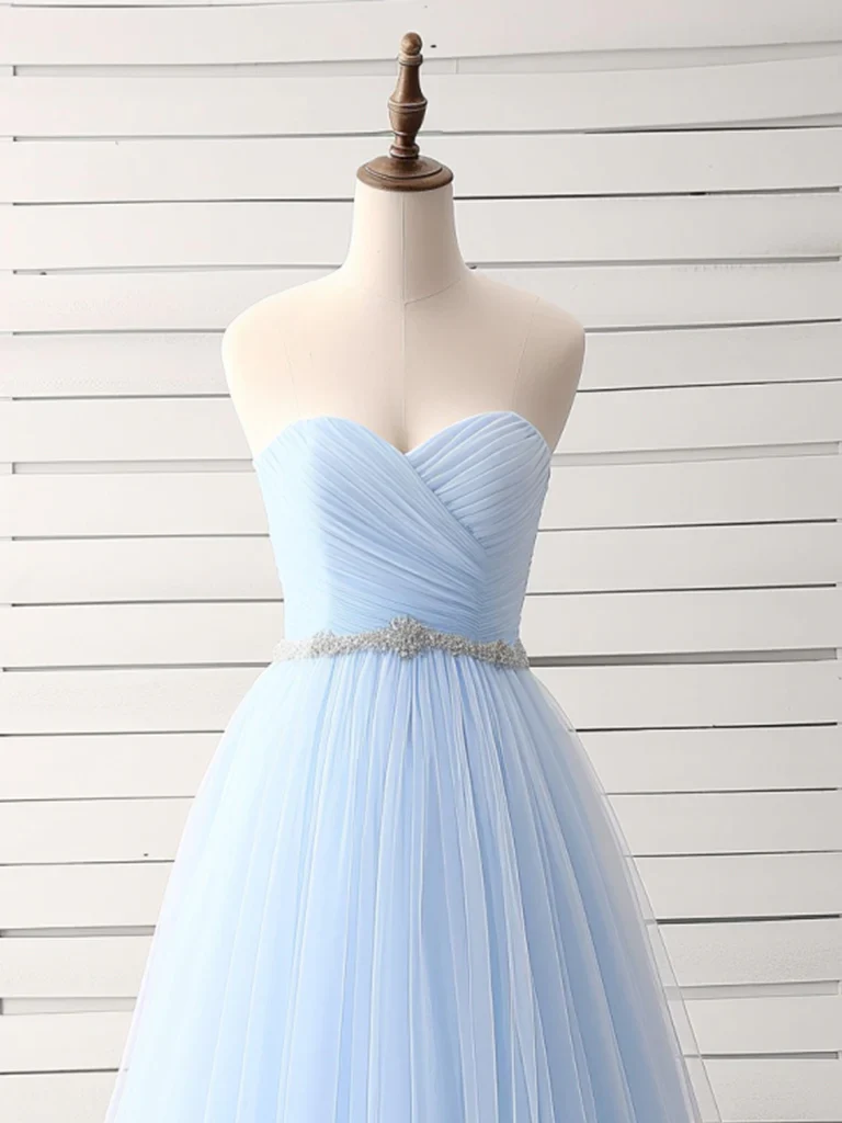 A-Line Sweetheart Neck Tulle Light Sky Blue Long Prom Dress P1579 - Image 2