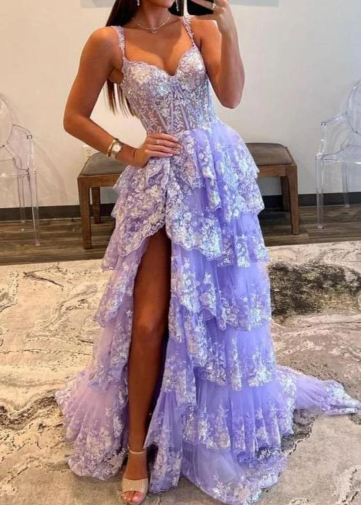 A-Line Sweetheart Neck Tulle Sequin Navy Blue Long Prom Dress P631 - Image 3