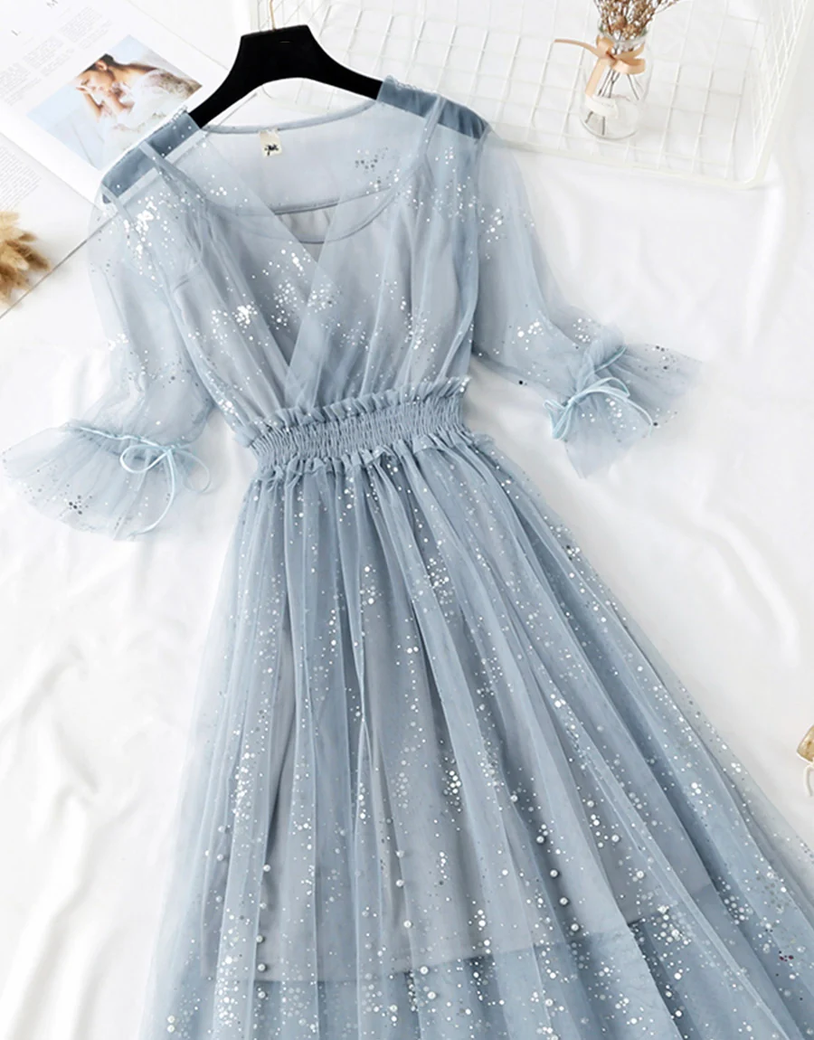 A Line Two Pieces Tulle Dress With Sequins P336 - Image 5