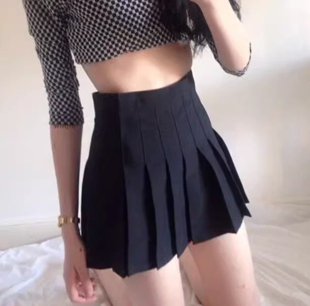 American retro high-waist slim pleated skirt with safety pants P349 - Image 4