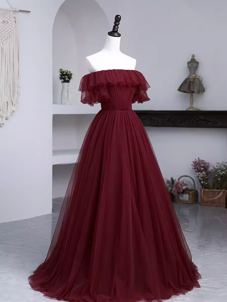 Ball Gown Burgundy Off The Shoulder Prom Dresses Evening Dress P2158 - Image 2