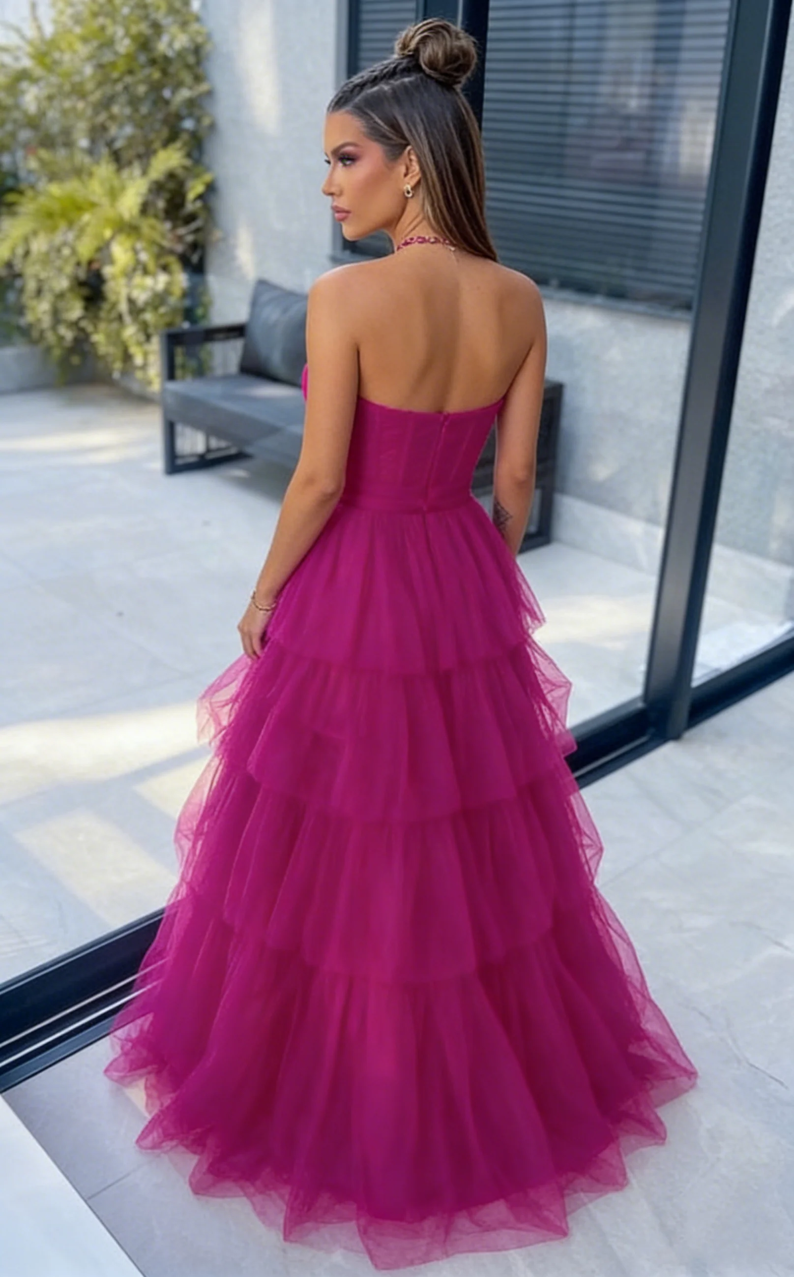 Ball Gown Hot Pink Sweetheart Tulle Party Dress Prom Dress P836 - Image 2