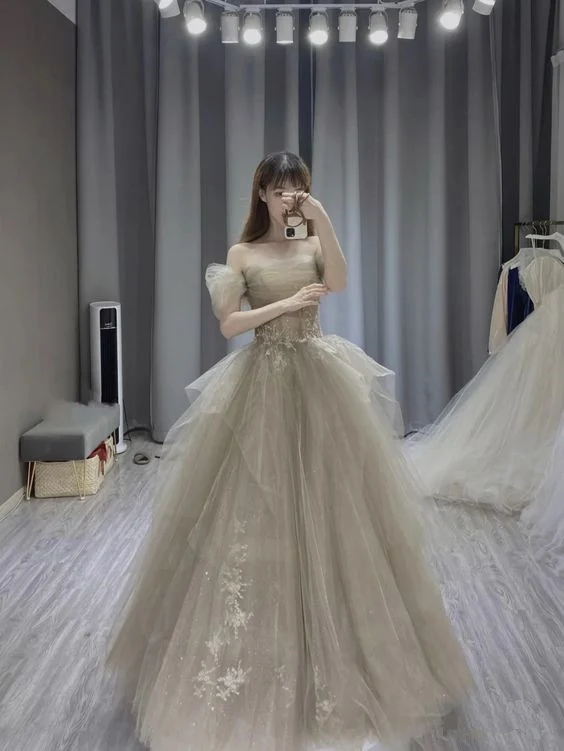 Ball Gown Off The Shoulder Long Prom Dress Tulle Evening Dress P927 - Image 2