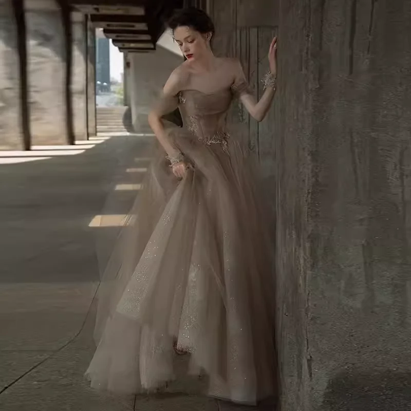 Ball Gown Off The Shoulder Strapless Party Dress Long Tulle Prom Dress P874 - Image 3