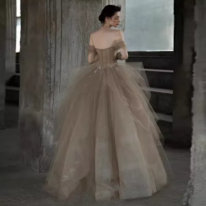 Ball Gown Off The Shoulder Strapless Party Dress Long Tulle Prom Dress P874 - Image 4