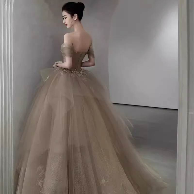Ball Gown Off The Shoulder Strapless Party Dress Long Tulle Prom Dress P874 - Image 5