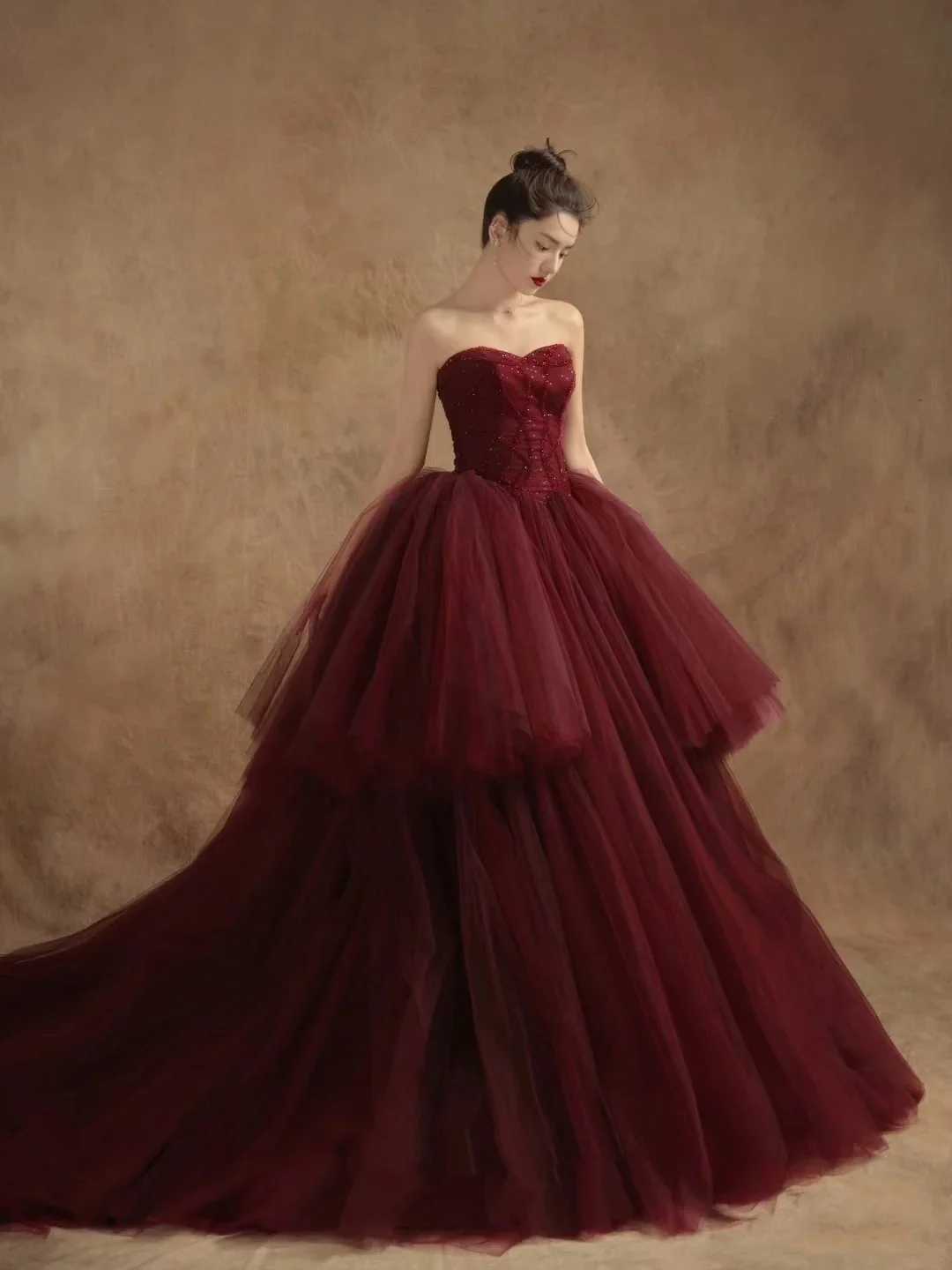Ball Gown Off The Shoulder Tulle Red Sweet 16 Dresses P1734 - Image 5