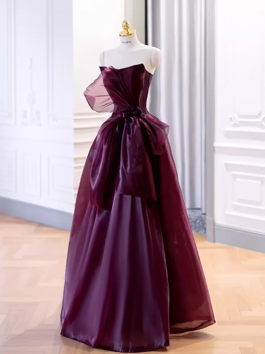 Ball Gown Strapless Burgundy Organza Prom Dresses Long Evening Dress P2023 - Image 2