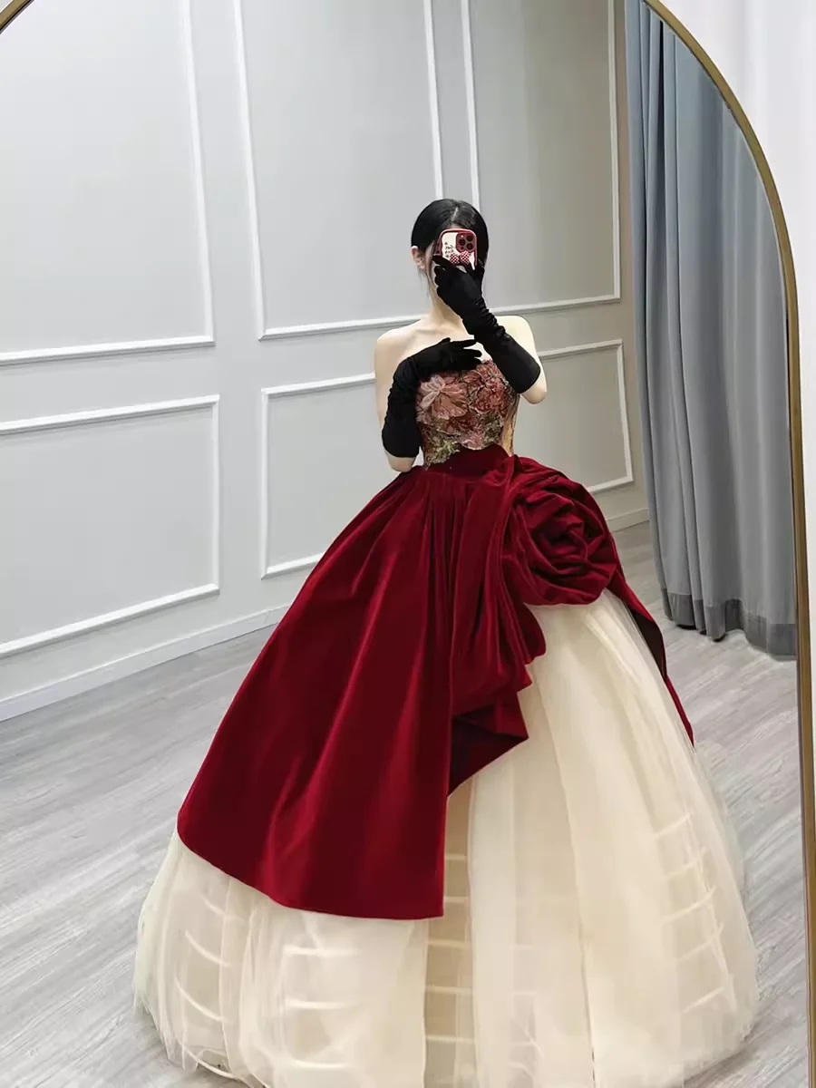 Ball Gown Strapless Burgundy Sweet 16 Dresses P2154 - Image 5