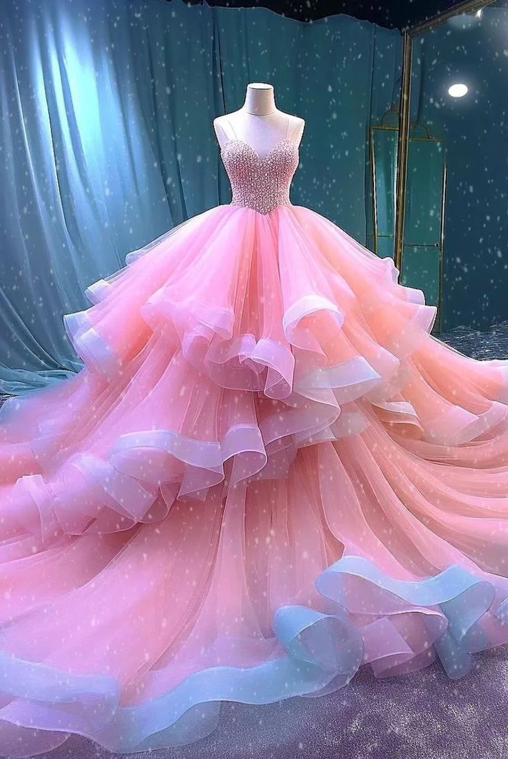 Ball Gown Straps Pink Organza Sweet 16 Dresses P2049