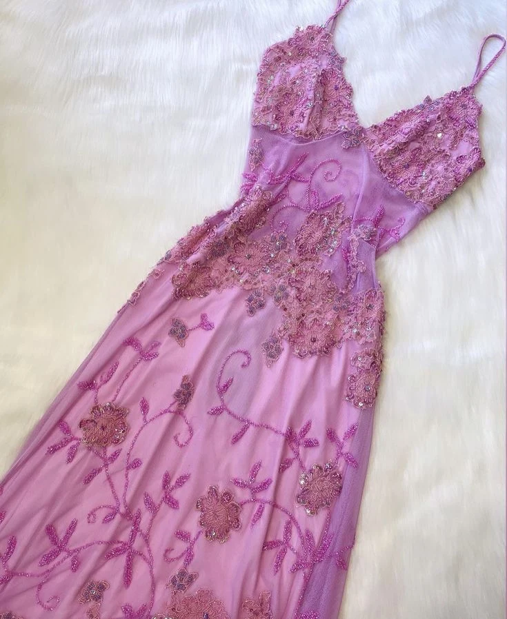 Beautiful A Line Spaghetti Straps Pink Long Prom Dresses Backless Tulle Evening Gowns P2315 - Image 3