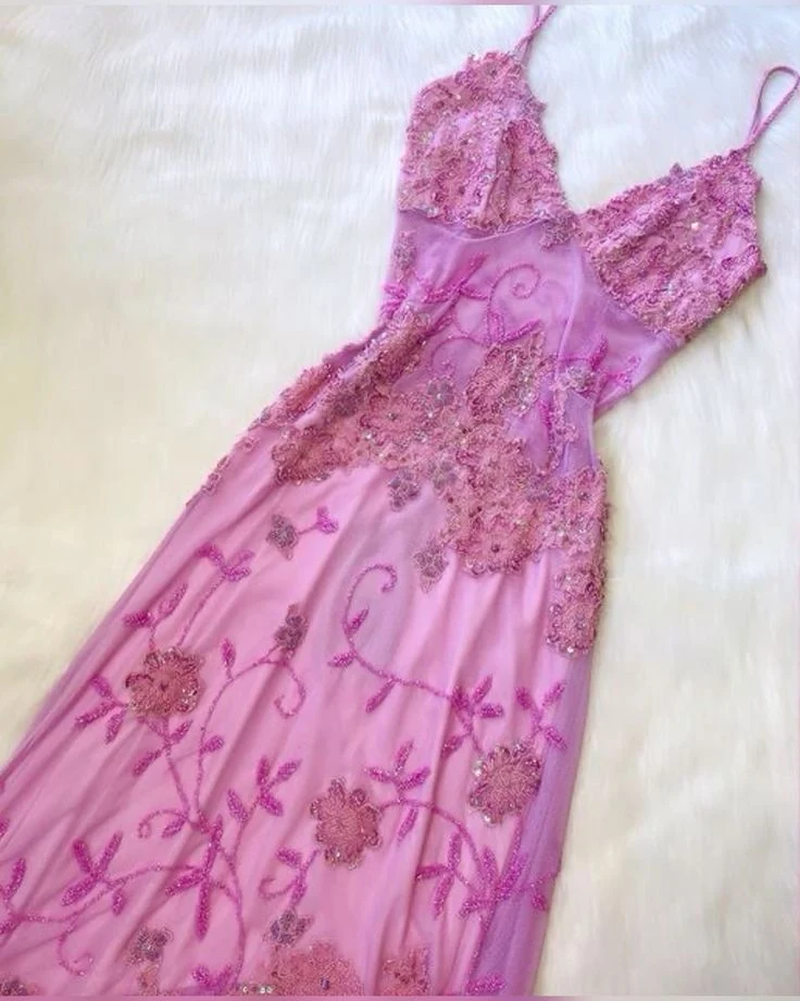 Beautiful A Line Spaghetti Straps Pink Long Prom Dresses Backless Tulle Evening Gowns P2315 - Image 6