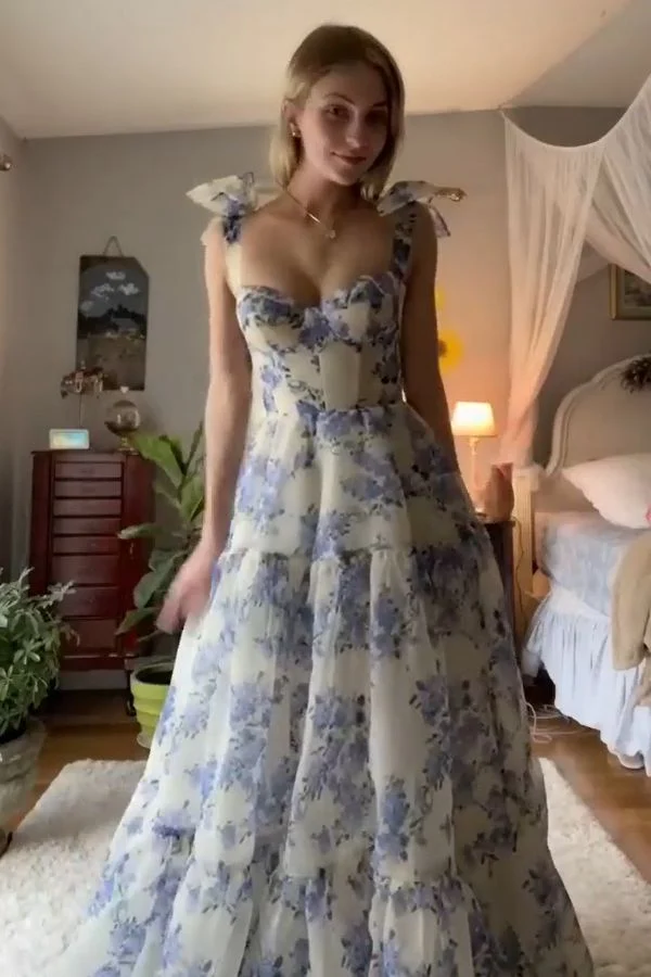 Beautiful Aline Spaghetti Strap Sleeveless Long Floral Prom Dress P1274 - Image 3