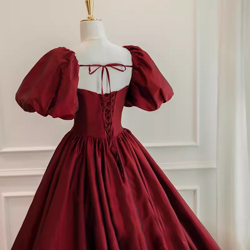 Beautiful Ball Gown Square Neckline Satin Long Burgundy Prom Dress P1330 - Image 3