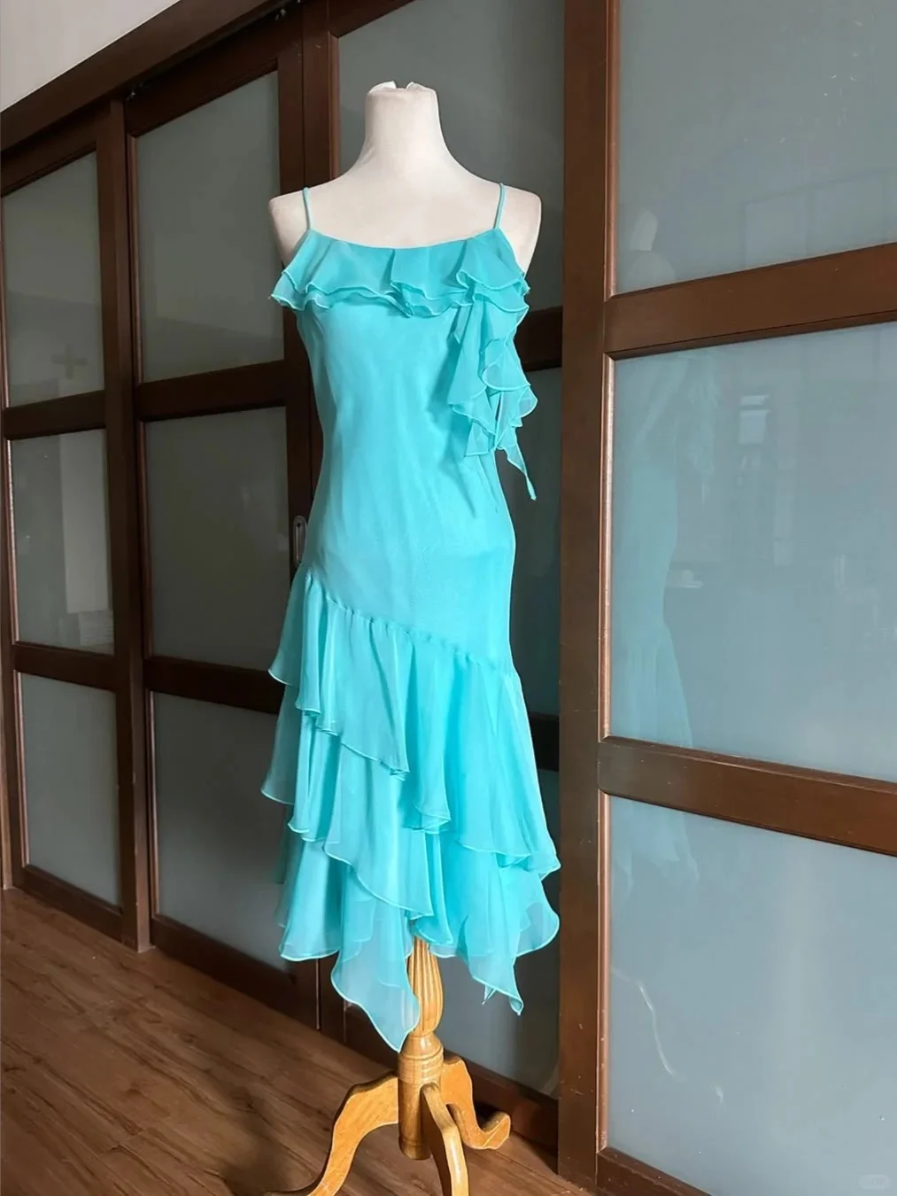 Beautiful Blue Chiffon Ruffle Homecoming Dress P3412