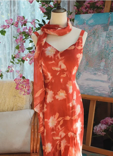 Beautiful Character Print Oil Painting Strapless Chiffon Mermaid Prom Dress P3479 - Image 2