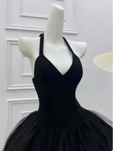 Beautiful Halterneck Black Mesh Splicing Puffy Birthday Dress Homecoming Dress P3972 - Image 4