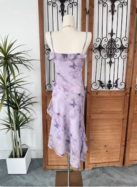 Beautiful Light Purple Spaghetti Strap Butterfly Printed Chiffon Prom Dress P4546 - Image 2