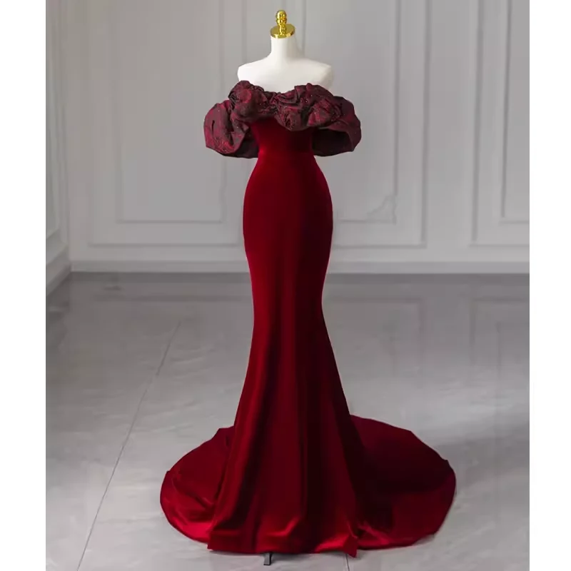 Beautiful Mermaid Off The Shoulder Long Red Prom Dress P1329
