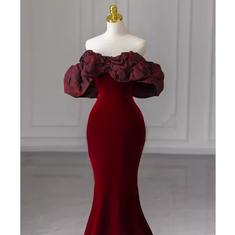 Beautiful Mermaid Off The Shoulder Long Red Prom Dress P1329 - Image 2