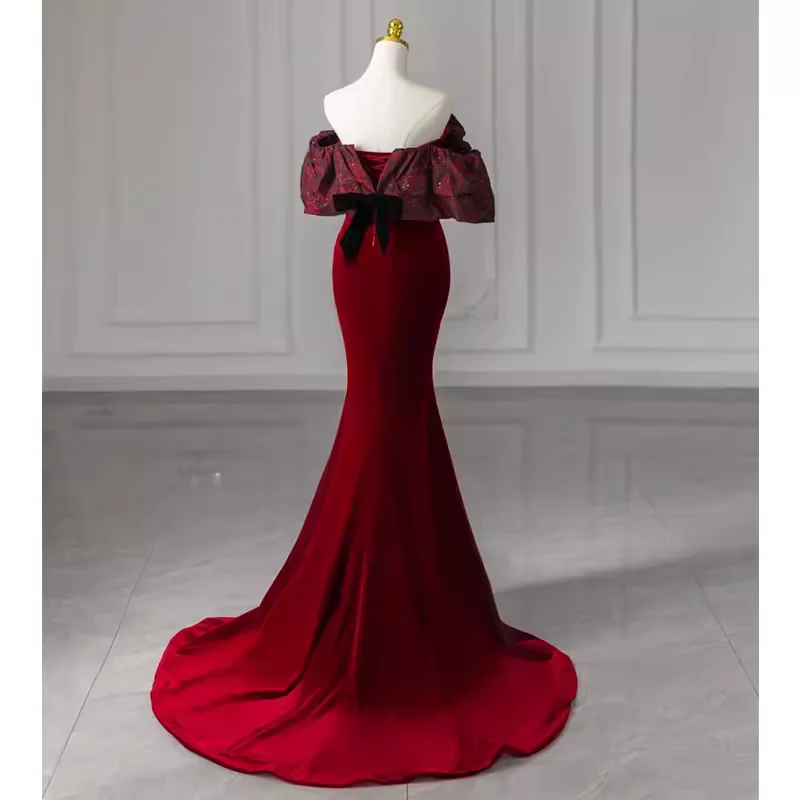 Beautiful Mermaid Off The Shoulder Long Red Prom Dress P1329 - Image 3