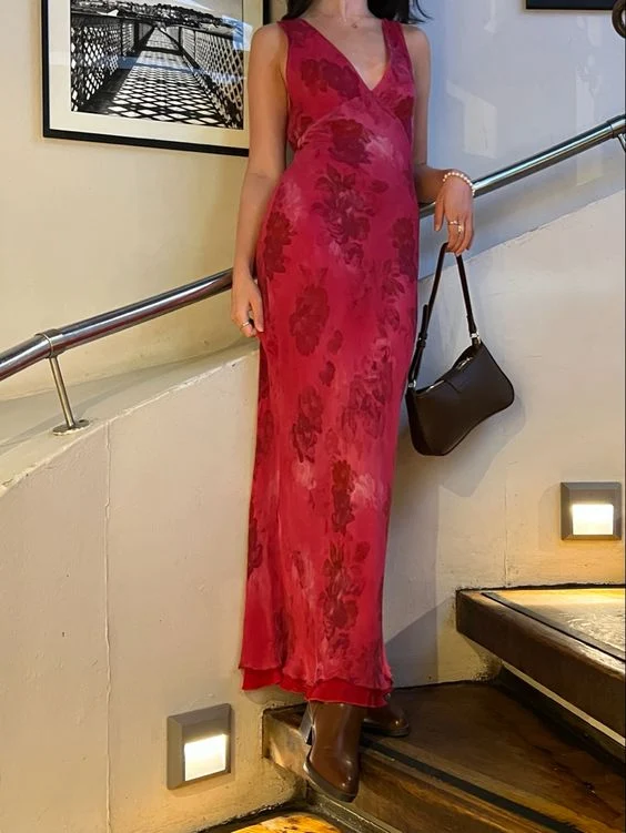 Beautiful Mermaid Prom Gown Red Floral Prom Dresses P1860 - Image 3
