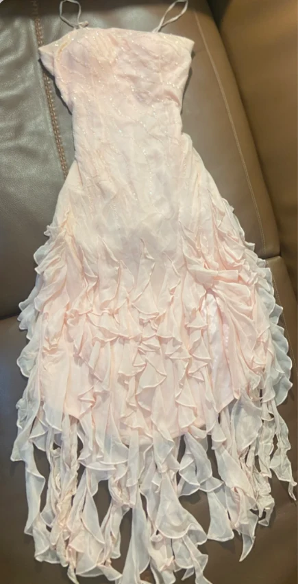 Beautiful Pink Spaghetti Strap Asymmetrical Beaded Chiffon Long Prom Dress Birthday Dress P4787