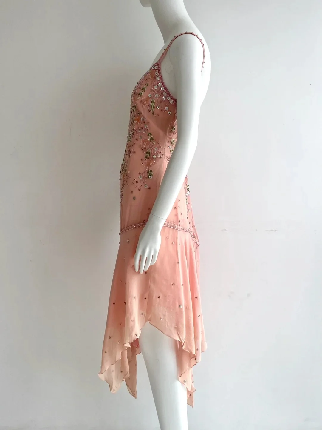 Beautiful Pink Spaghetti Strap Beaded Irregular Chiffon Prom Dress Birthday Dress P4847 - Image 3