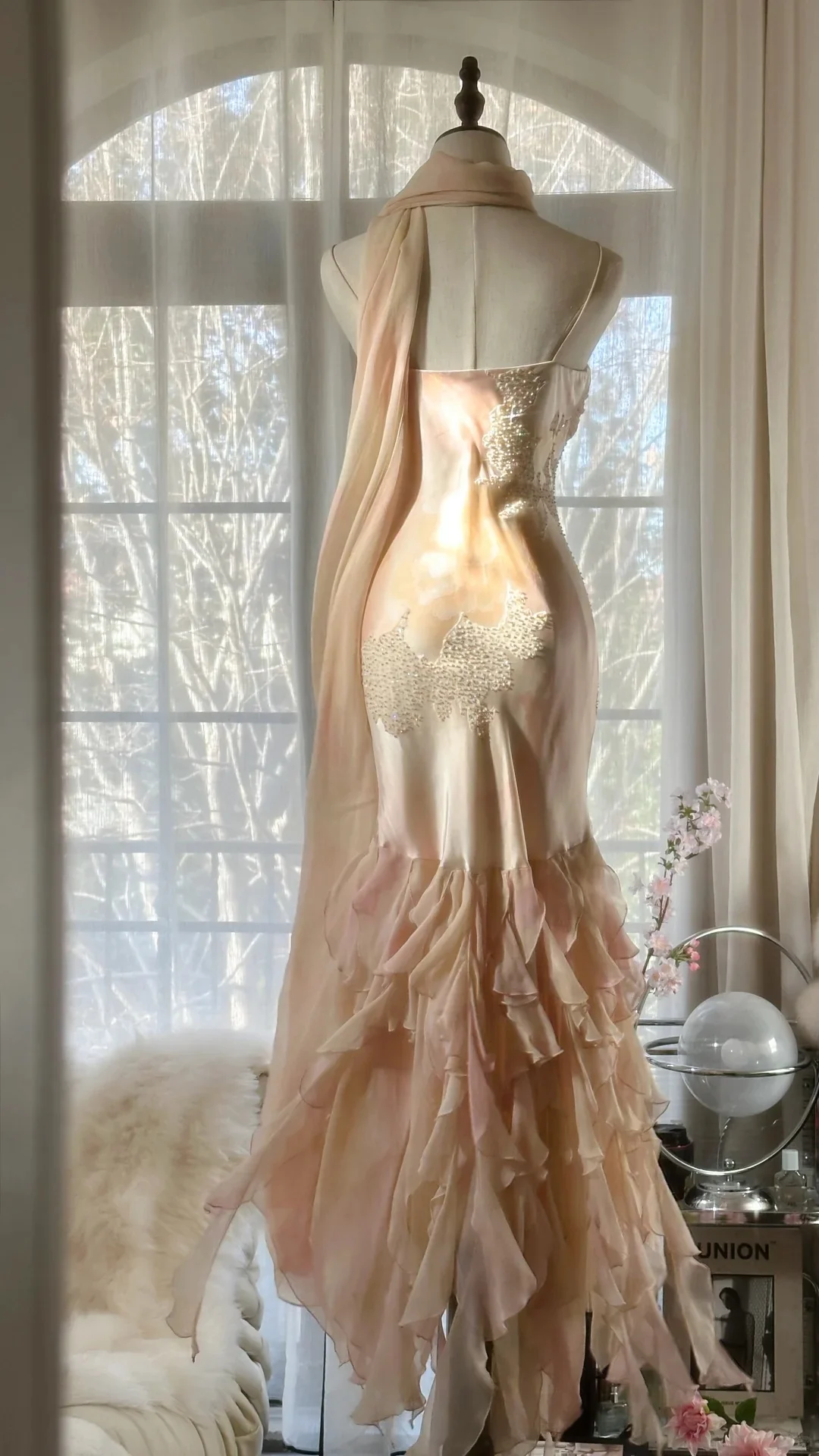 Beautiful Pink Strap Chiffon Irregular Skirt Long Prom Dress P3314 - Image 4