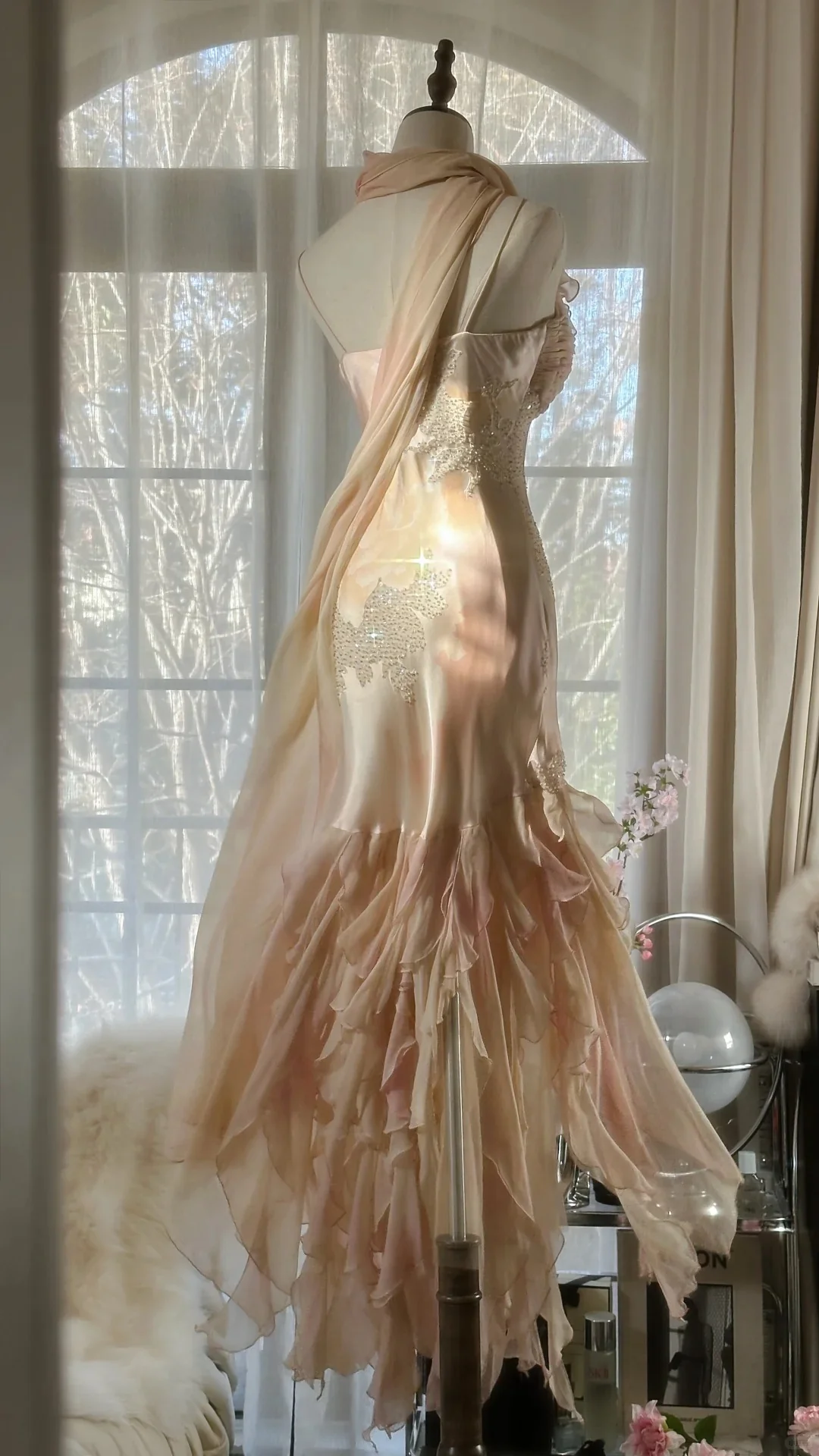 Beautiful Pink Strap Chiffon Irregular Skirt Long Prom Dress P3314 - Image 6