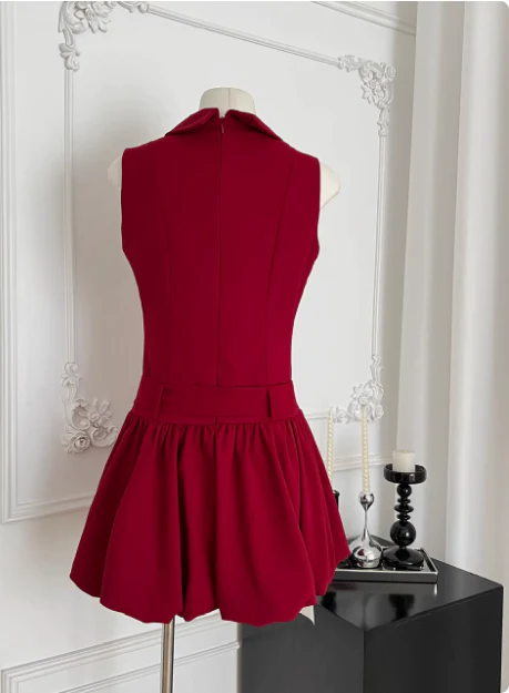 Beautiful Red Three-dimensional Flower Sleeveless Polo Collar Sleeveless Flower Bud Birthday Short Skirt Homecoming Dress P3836 - Image 3