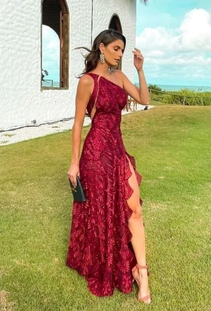 Beautiful Sheath One Shoulder Lace Long Prom Dress Evening Dress P1846 - Image 3