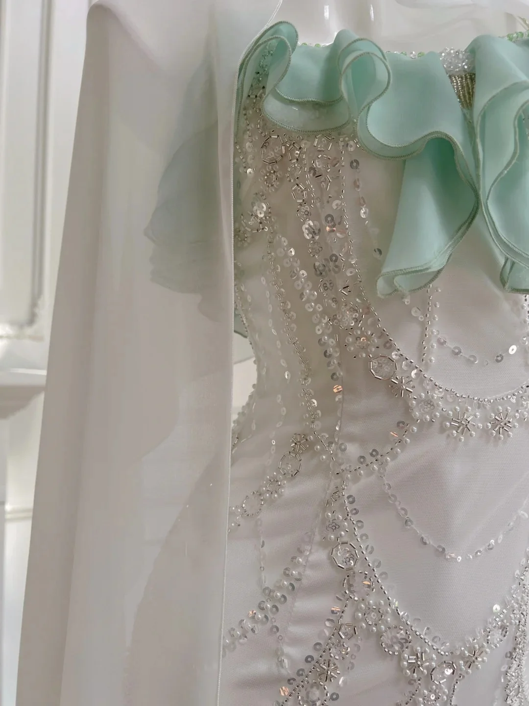 Beautiful Spaghetti Strap Mermaid Beaded Chiffon Prom Dress P3437 - Image 4