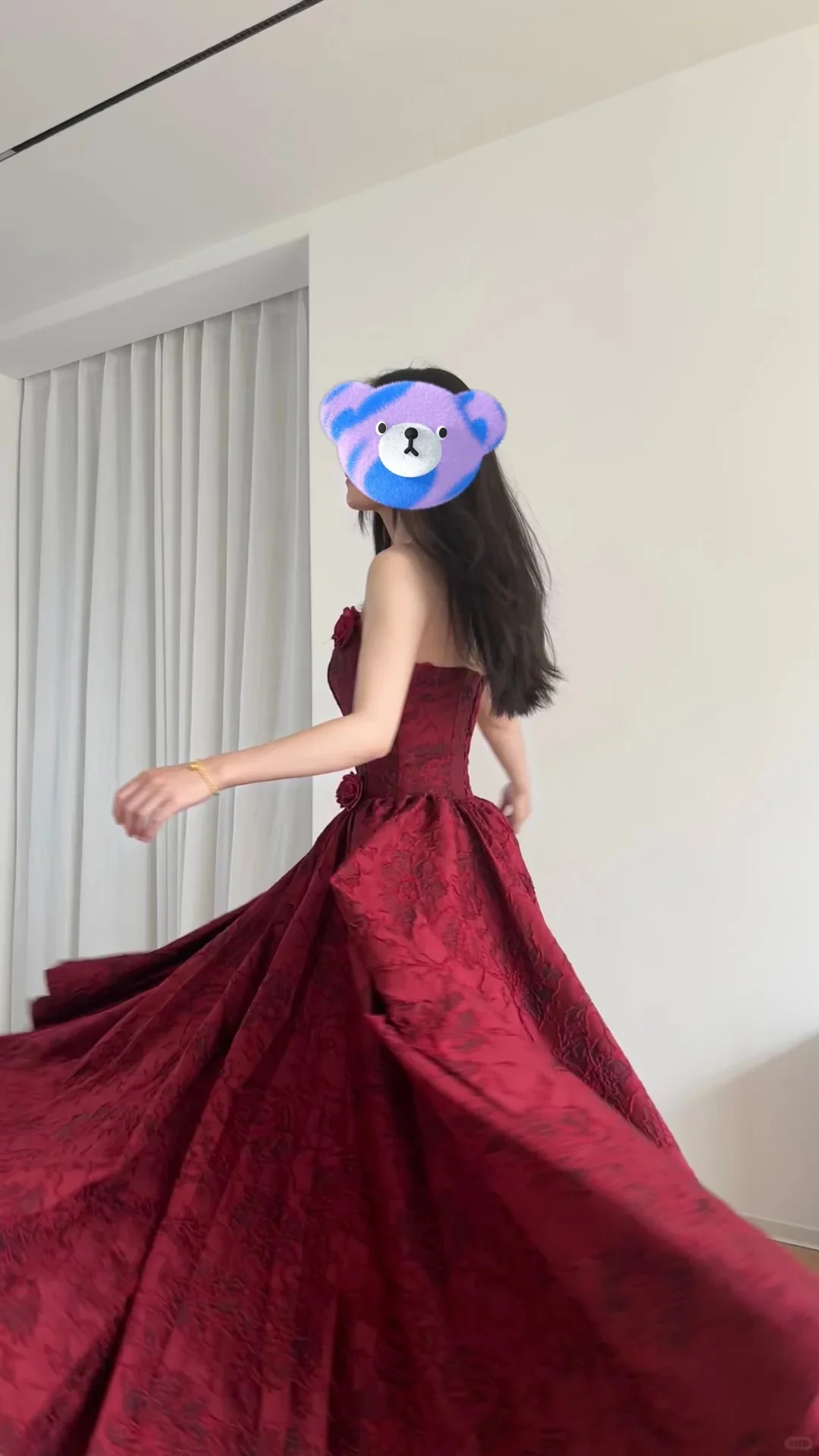Beautiful Burgundy Tube Top Three-dimensional Rose Lace A-line  Prom Dress P3438 - Image 5