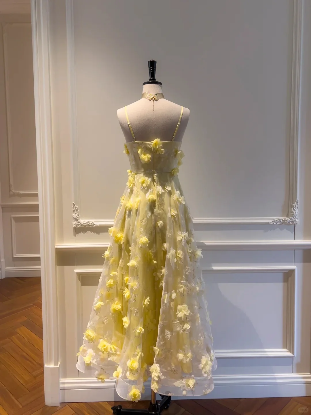 Beautiful Yellow A-line Square Neck Strapless 3D Flower Mesh Long Prom Dress P4055 - Image 3