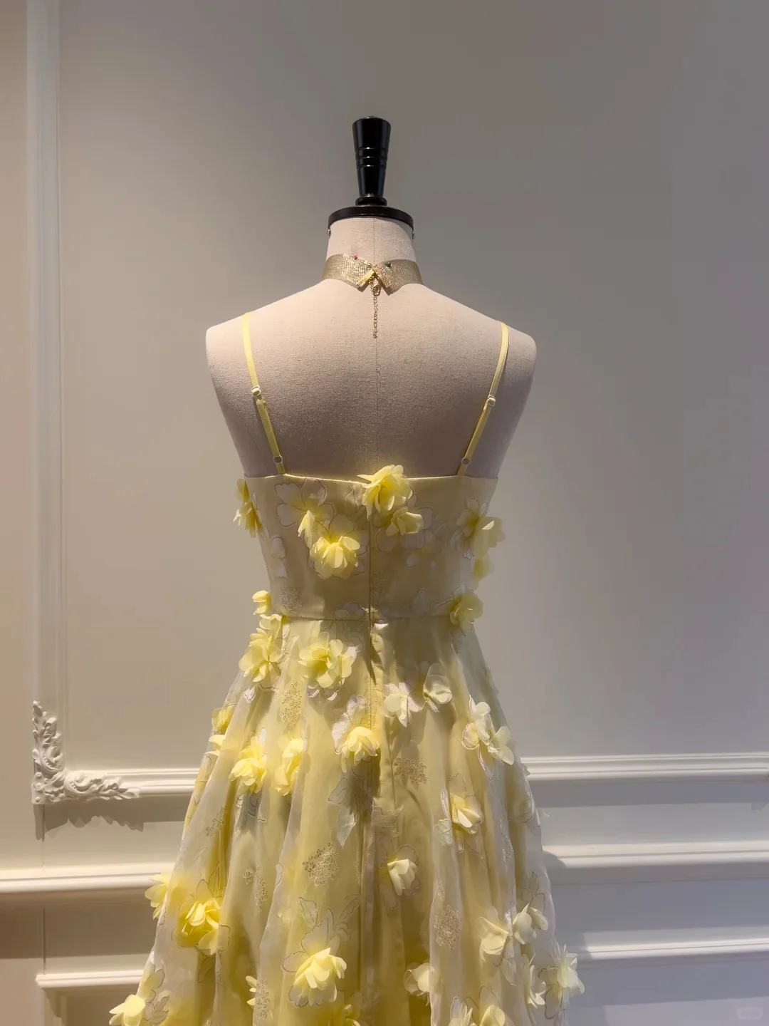 Beautiful Yellow A-line Square Neck Strapless 3D Flower Mesh Long Prom Dress P4055 - Image 6