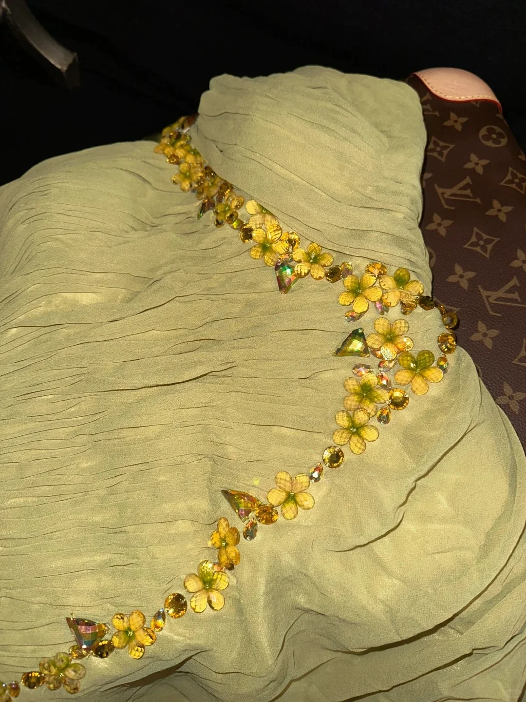 Beautiful Yellow Tulle One Shoulder Flower Diamond Long Prom Dress P3449 - Image 2