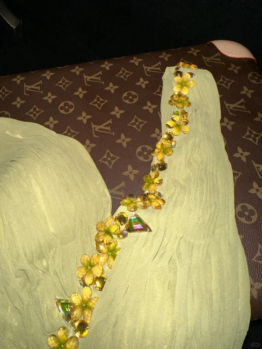 Beautiful Yellow Tulle One Shoulder Flower Diamond Long Prom Dress P3449 - Image 3