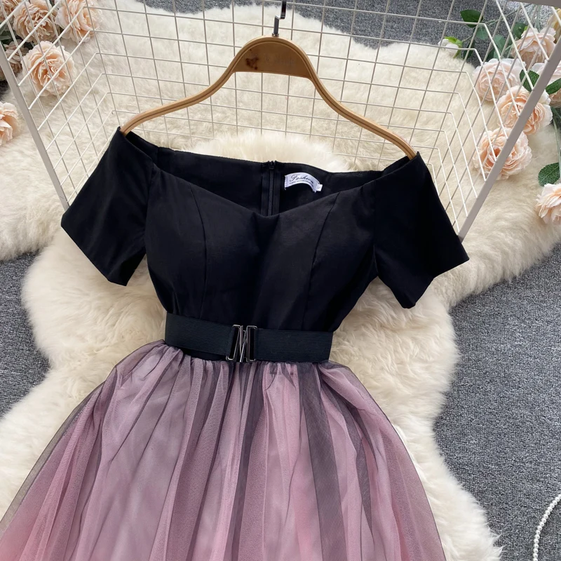 Black And Pink Tulle Short A Line Dress Fashion Dress P291 - Image 4