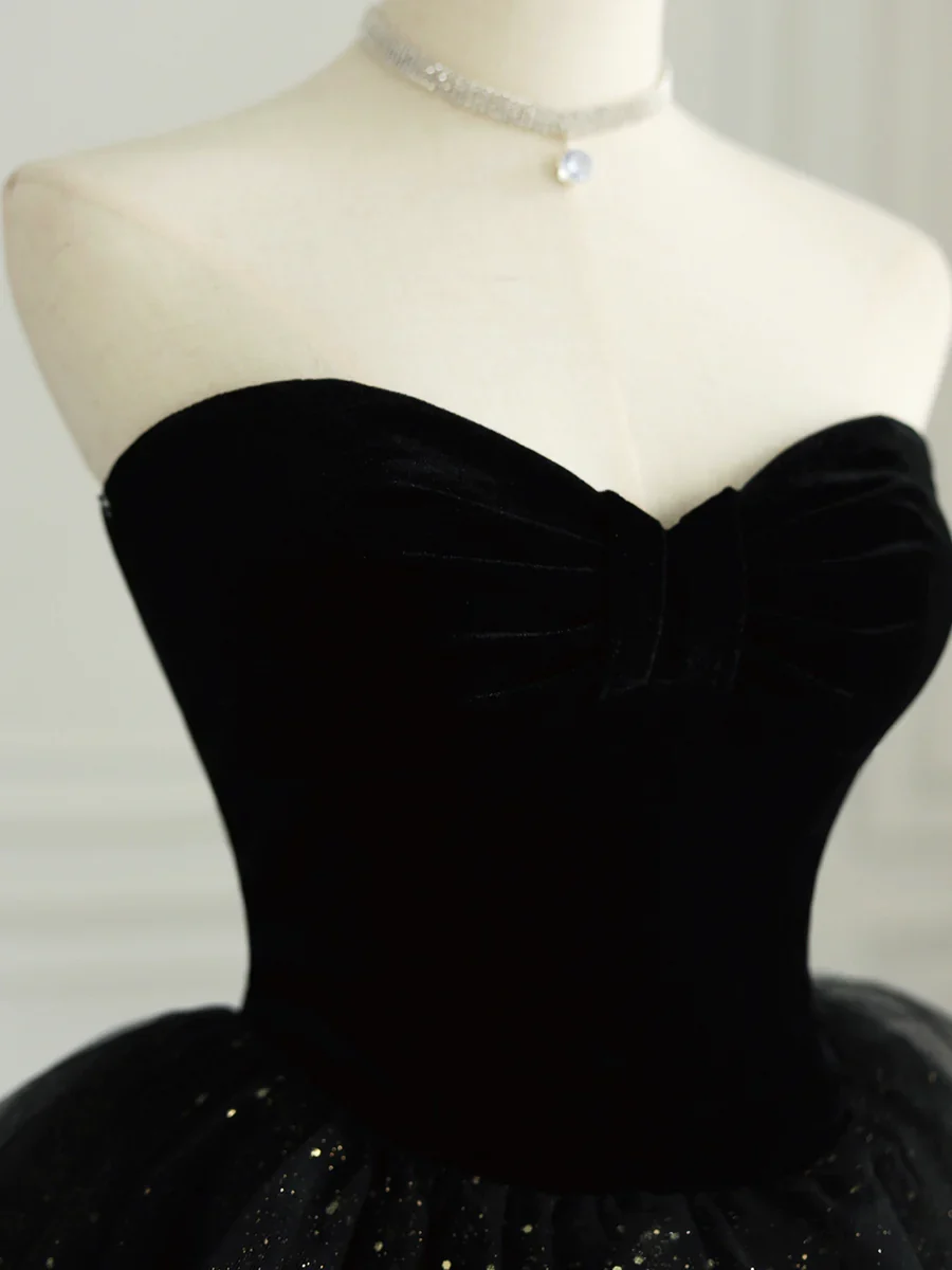 Black Strapless Tulle Formal Dress with Velvet Long Prom Dress P624 - Image 4